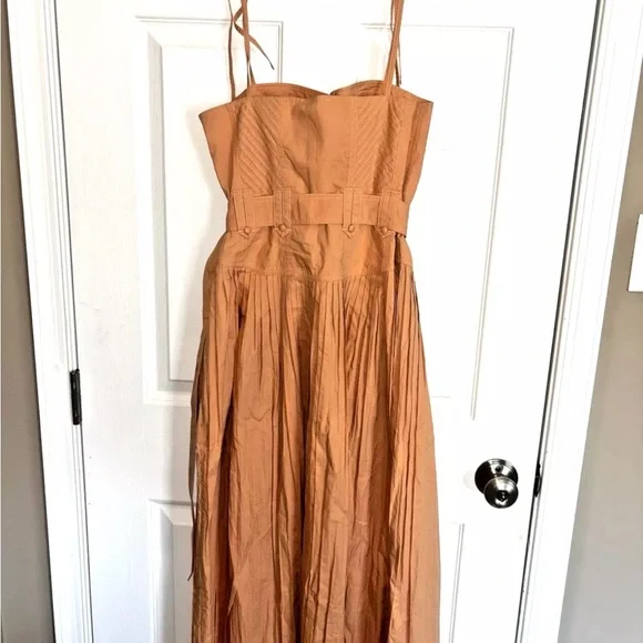 NWT Ulla Johnson Cosette Pleated Poplin Midi Dress w/Pockets Pale Peach Size 2 - Picture 9 of 13